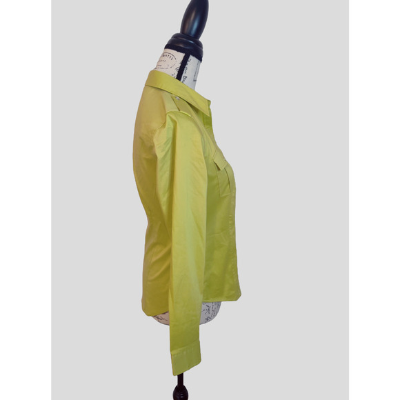 New York & Company Yellow Green Long Sleeve Fitted Stretch Button Up Shirt XS P - Picture 2 of 8